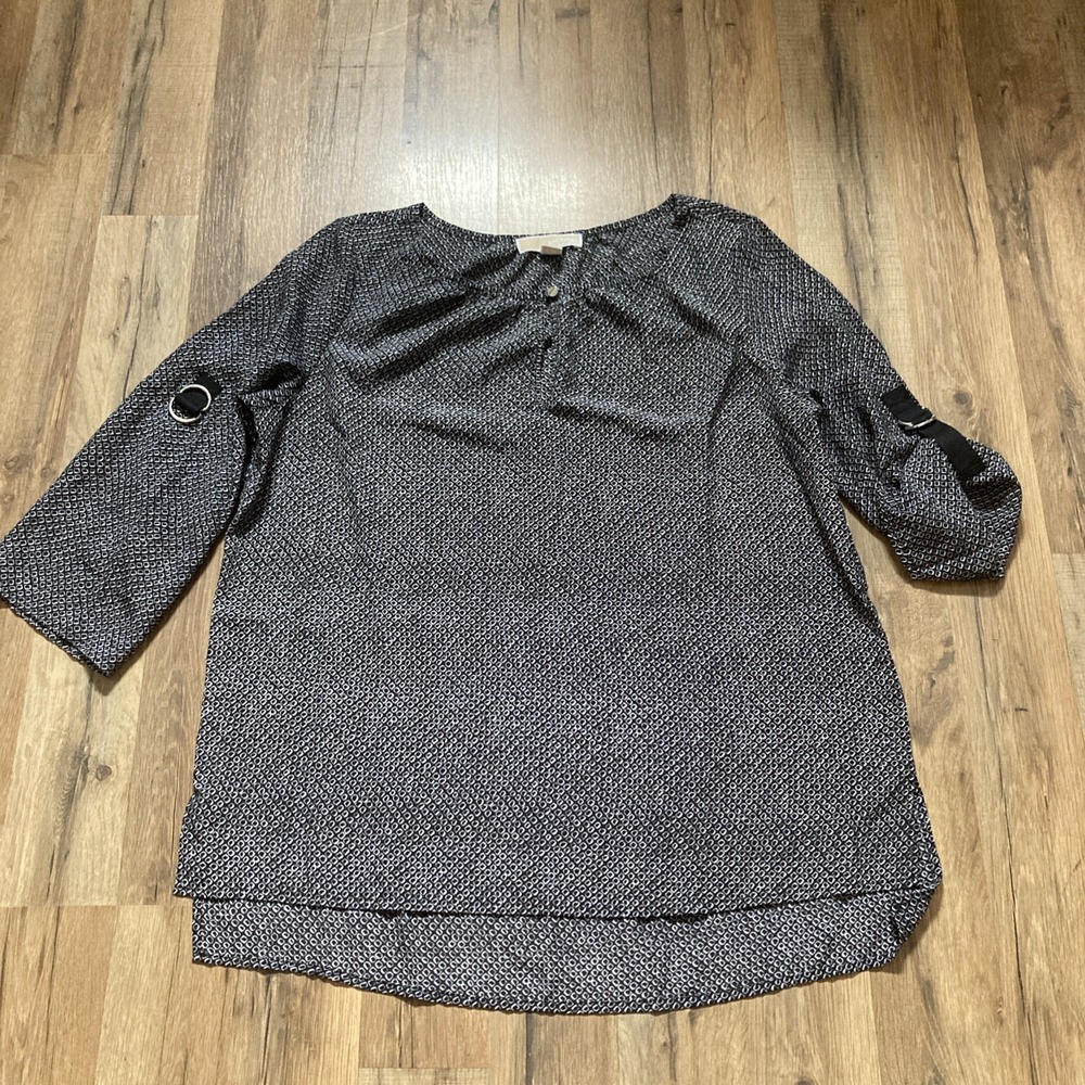 Michael Kors Womens Blouse Top Lightweight Geometric 3/4 Sleeve Flattering